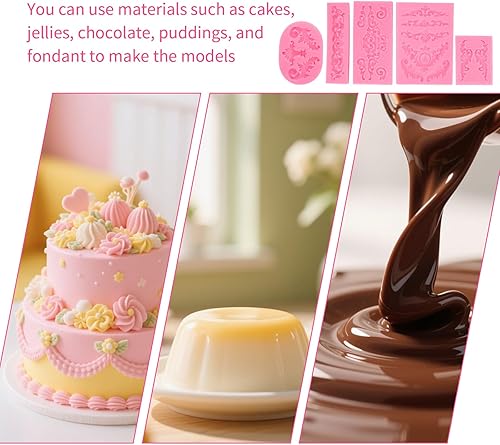 Miniatura 5 de Molde de silicona para manualidades, 5 unidades, estilo barroco, color rosa, para manualidades, molde de encaje de flores, molde de filigrana