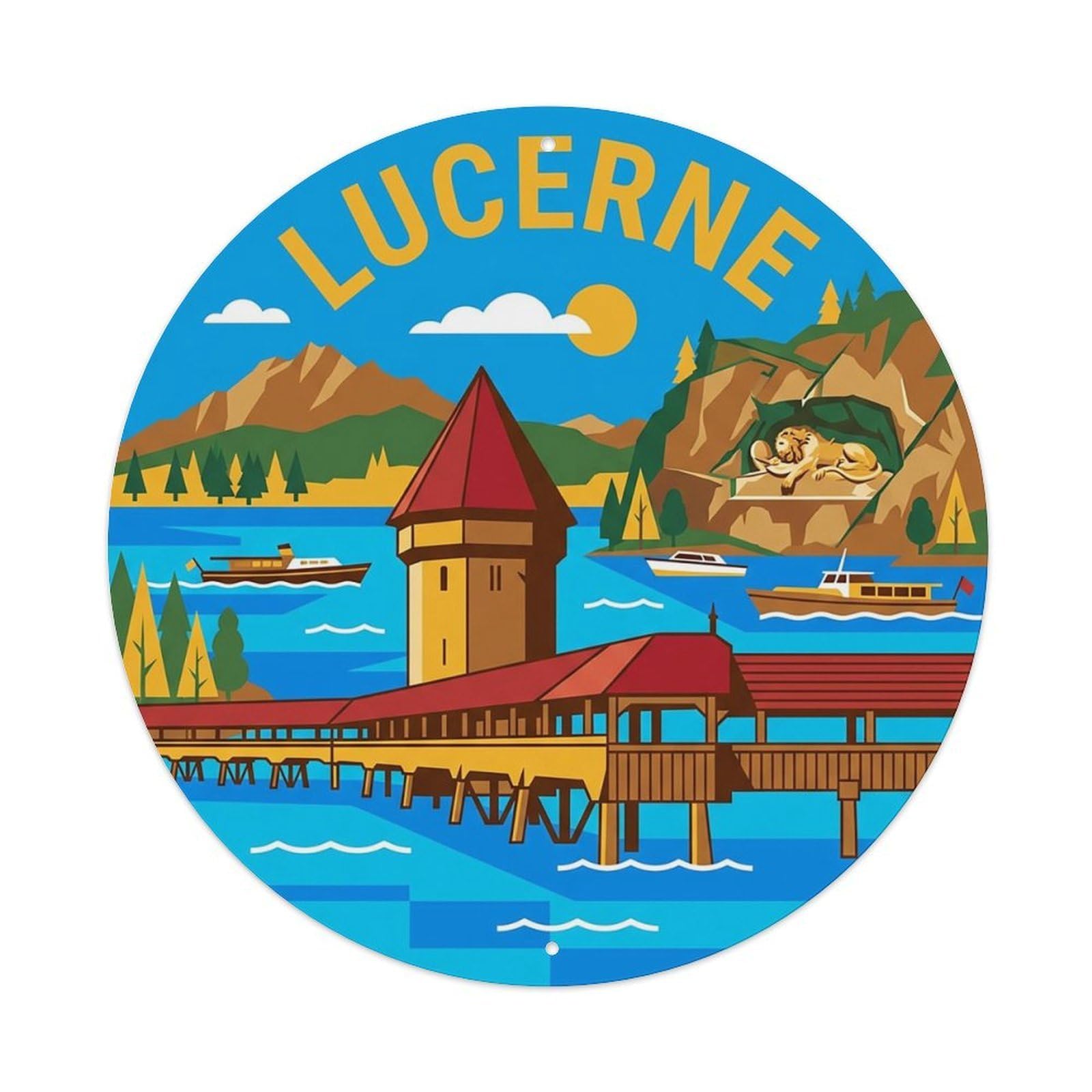 Switzerland Vintage Travel Lucerne Vintage Metal Tin Sign Plaque Wall Decor for Cafe, Club Bar, Office, Garden Metal Poster 8x8Inch