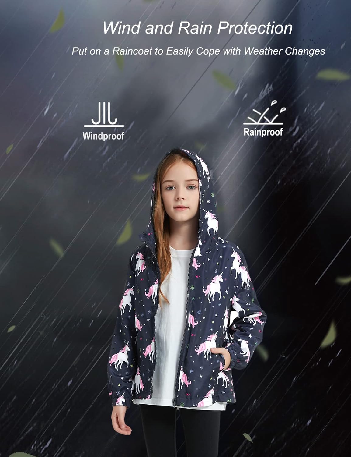 Jxstar Girls Rain Jackets Waterproof Hoodie Kids Raincoats Lightweight Windbreakers - Image 4