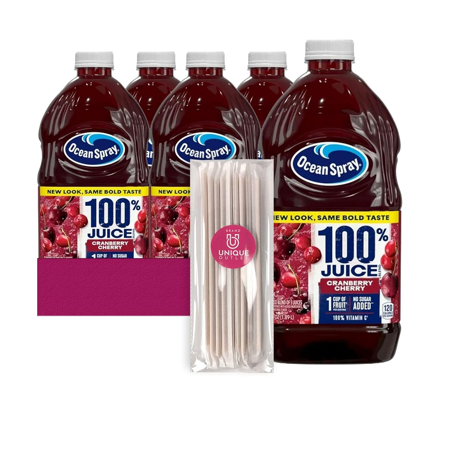 Ocean Spray 4-Pack of 100% Cran Cherry Juice Drink 64 fl oz Plastic Bottle + 1 Utility Freebie by Lavinia Essentials