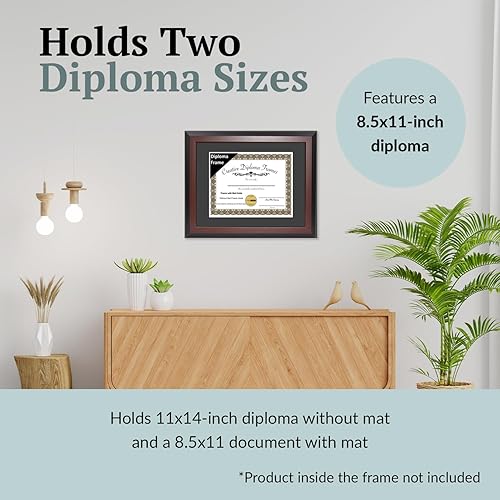 Miniatura 4 de CreativePF, marco para diploma, de madera de caoba, de 11 x 14 pulgadas, con un paspartú blanco para diplomas de 8.5 x 11 pulgadas, con pie y gancho