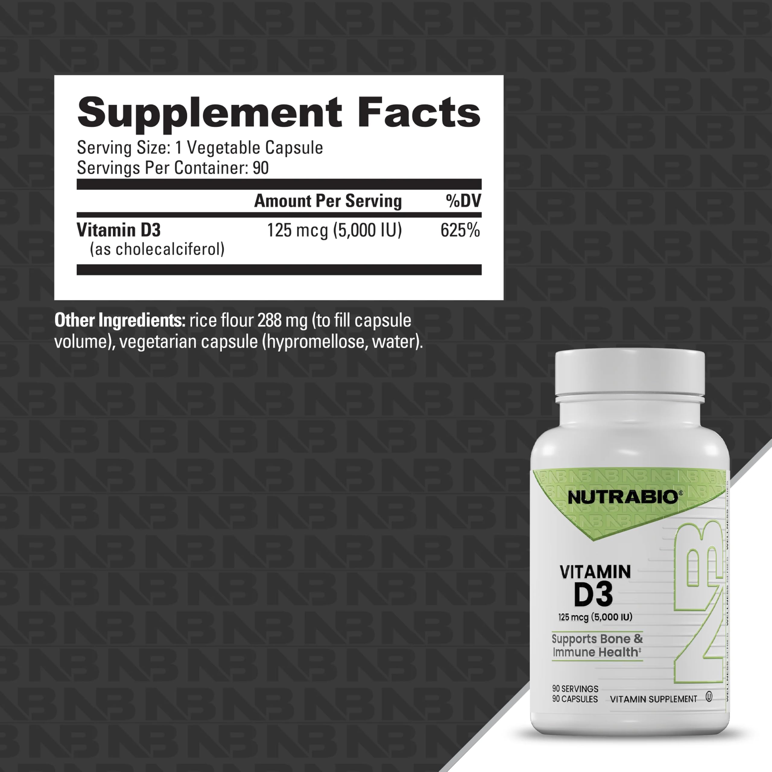 NutraBio Vitamin D (5000 IU), Immune Support - 90 Vegetable Capsules — Amazon image 2