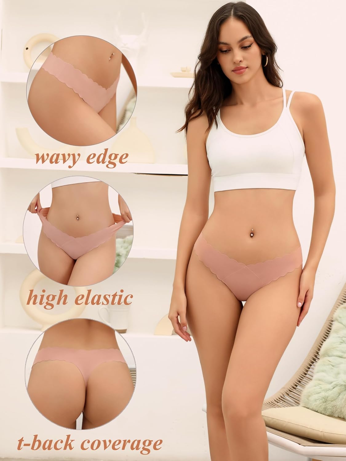 Bolivelan Women's Seamless Thong Low Rise Underwear No-Show Panty Lines Cotton Crotch Stretchy and Comfortable Panties 5 Pack - Image 2