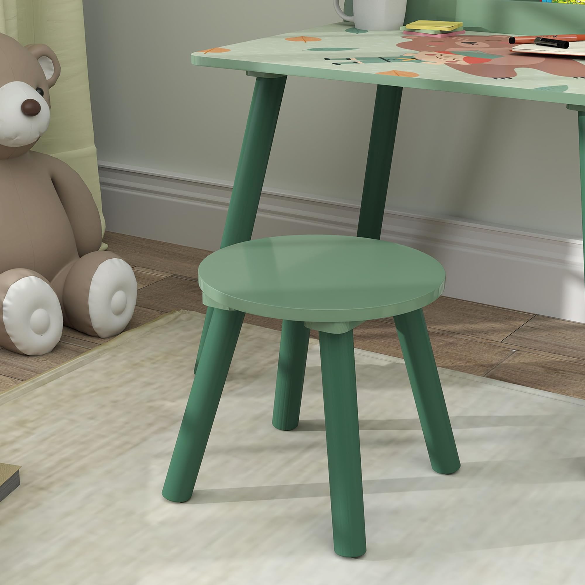 AIYAPLAY Mesa y Silla Infantiles de 2 Piezas Mesa Infantil con Silla y Estante para Libros Escritorio para Niños de +3 Años para Sala de Juegos Verde