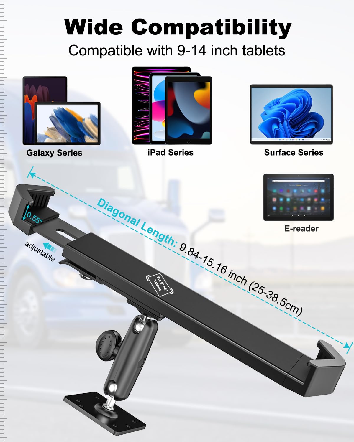 Soporte Antirrobo para Tablet para iPad de 9 a 14", [Robusto y Estable] Soporte Tablet con Protección Antirrobo, Montaje en Coche Pared o Mesa para iPad Pro 13 12.9 11 9.7, iPad Air, Galaxy