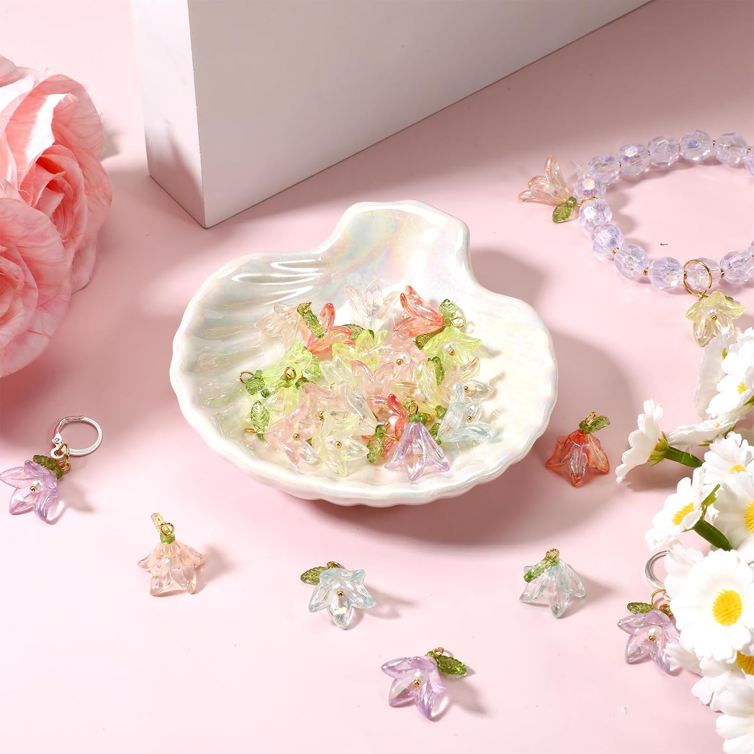 32PCS Lily Flower Charms for Jewelry Making, Multi Color Acrylic Floral Pendants, Plastic Dangle Flower Charms with Hanging Rings for Jewelry Making Necklace Bracelet Earring DIY Crafts Supplies - Image 7