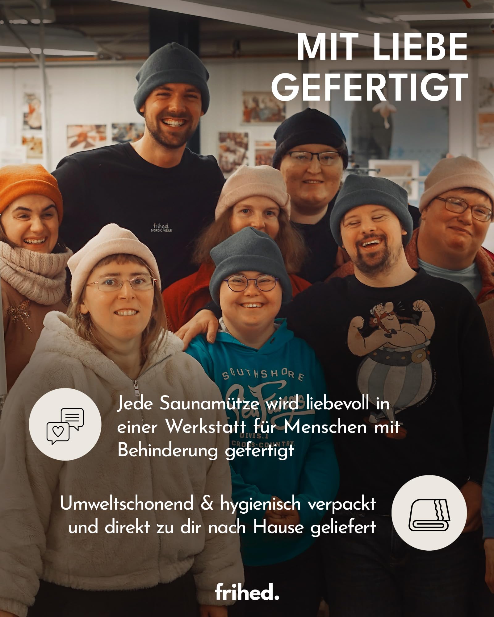 frihed. Saunahut Anthrazit aus Wollwalk 100% Schafschurwolle Premium Sauna Accessoire Flexible Größe Made in Lüneburg