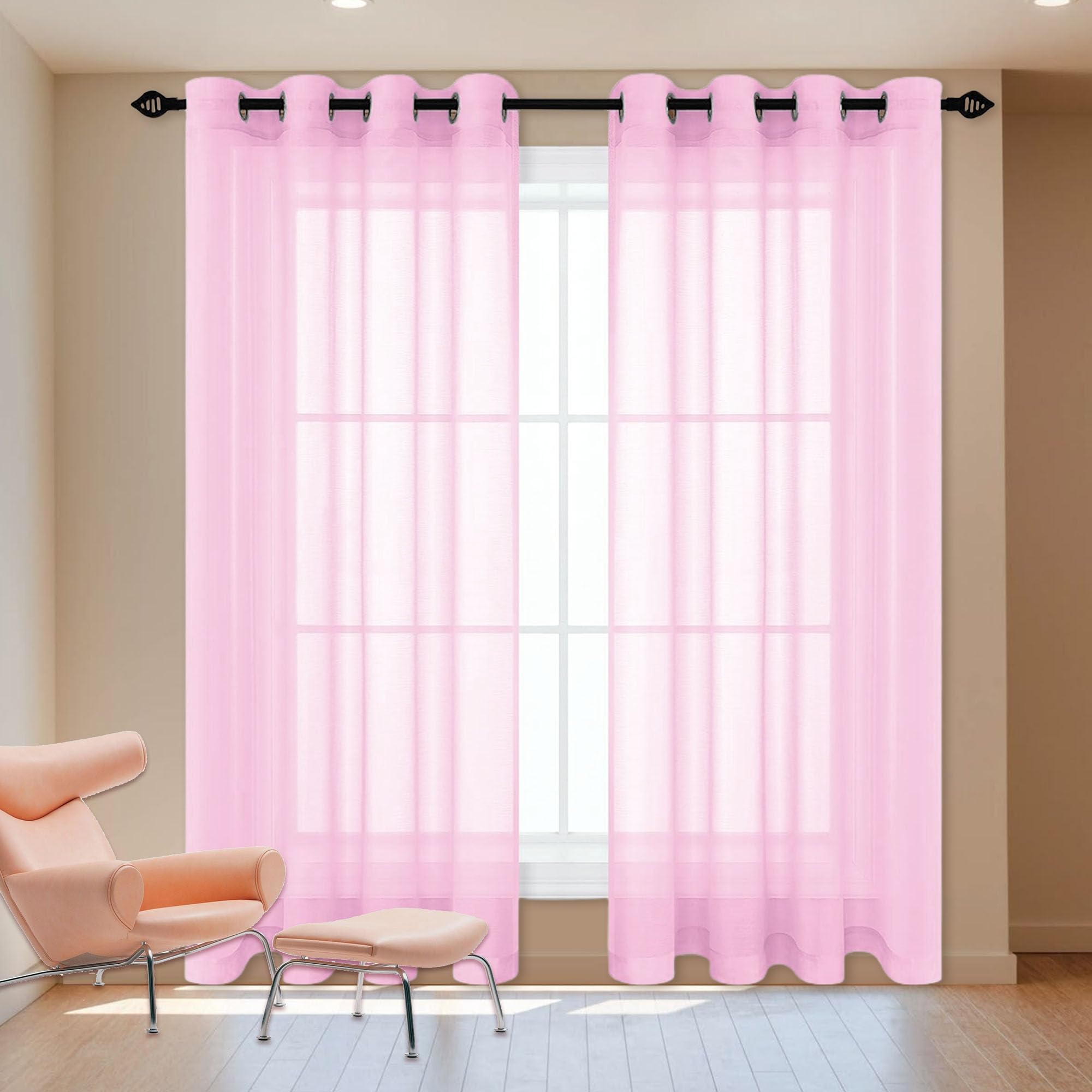 Firana Gotowa Woalowa 560 x 190 cm Z Tunelem Firanka Dekoracyjna Jakości Glamour Do Okien, Sypialni, Salonu, Różowy
