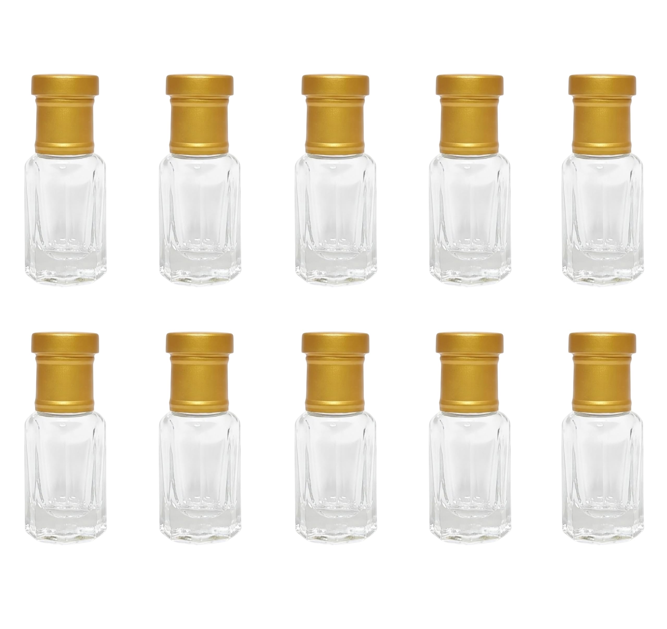 SULTAN Accessories 10Pcs (6ml) Fancy Empty Attar Bottle Roll On with Matte Golden Cap, Transparent Empty Glass Antique Perfume Essential Oil Attar Plain Bottles-image-14