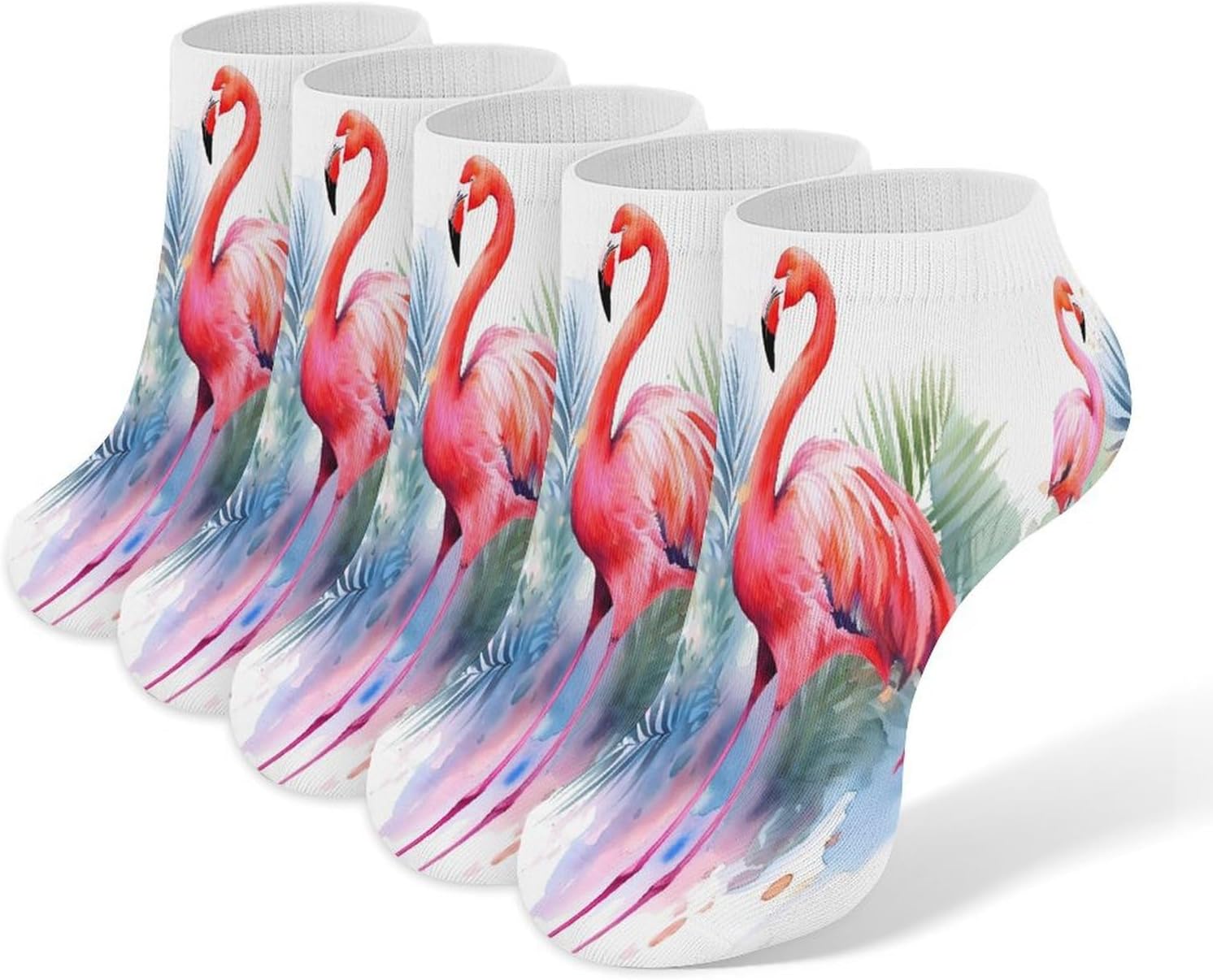 Women's Thin Elastic Socks Low-top Sports Invisible Flamingo Watercolor Printed Ankle Socks 5 Pairs Suitable for Travel Commuting Outdoor