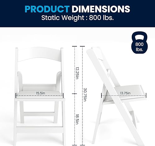Miniatura 3 de Flash Furniture - Silla con capacidad para 1000 libras modelo Hércules silla plegable de resina de caoba con asiento acolchado de vinilo negro Blanco