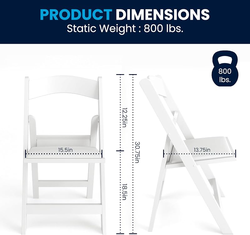 Flash Furniture Hercules Series Folding Chair - White Resin - Set of 4, 800LB Weight Capacity, Comfortable, Light Weight image 3