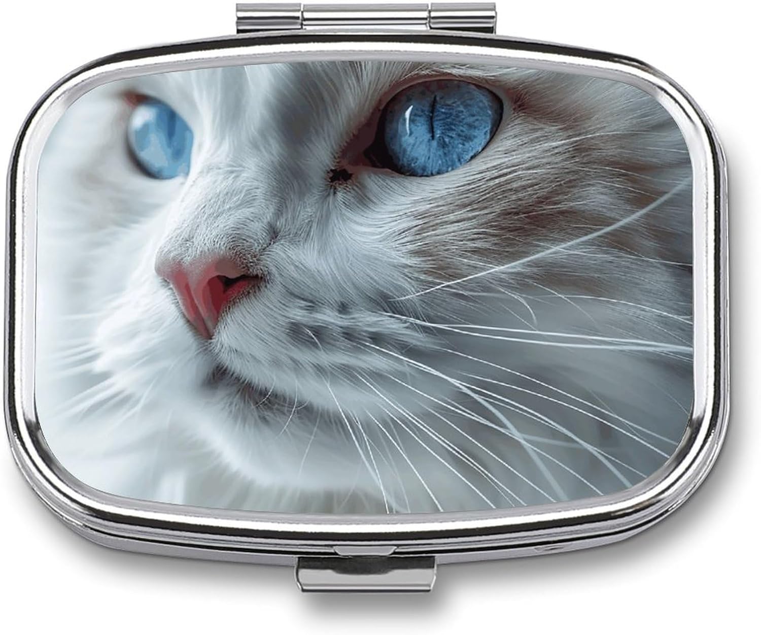 Pill Organizer, Portable Pill Box, Travel 7 Day Pillcase Blue Eyes Cat Medicine Organizer 2 Compartments Medicine Container for Vitamins, Medications, Fish Oil and Supplements