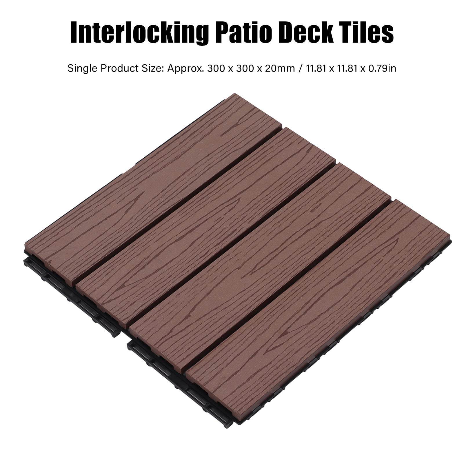 Yosoo Health Gear 16 Piezas de Baldosas Entrelazadas para Terraza de Patio, Suelos de Exterior, Compuesto de Madera y Plástico, 11,81 X 11,81 X 0,79 Pulgadas, Impermeable, Instalación Rápida para