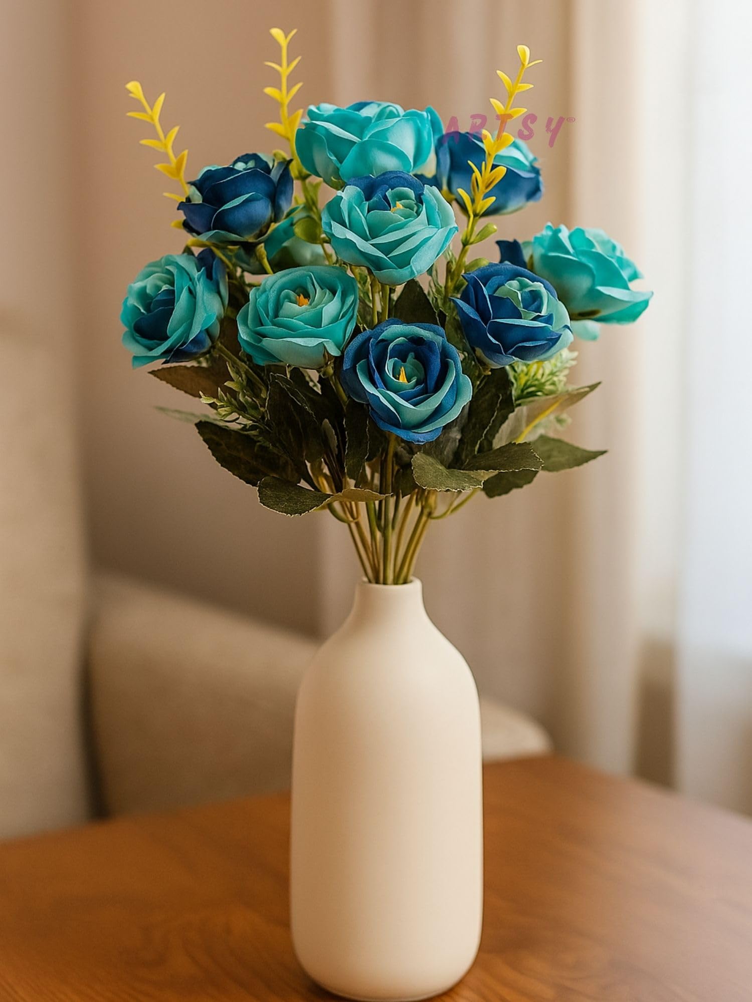 ARTSY Artificial Flowers Bunch for Decoration Peony Rose Flower Bunch for vase/Pot, Home/Office Decor, Gift, Artificial Plant, Craft, Without Vase, Pack of 1 Piece, Blue-image-19