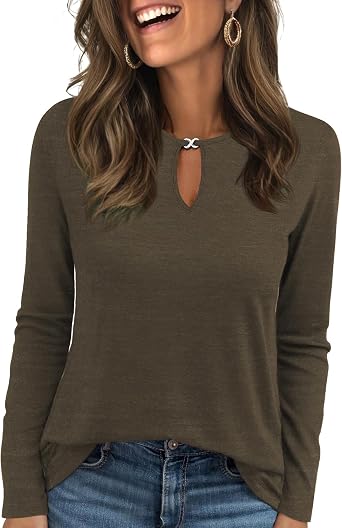 Long Sleeve Shirts for Women Crew Neck Casual Fall Tops Cute T Shirts