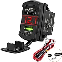 Vista 10 de Nilight Interruptor de palanca con salida USB, voltímetro LED, conector rápido 12V PD tipo C y USB QC 3.0 para automóviles, reemplazo con fusible