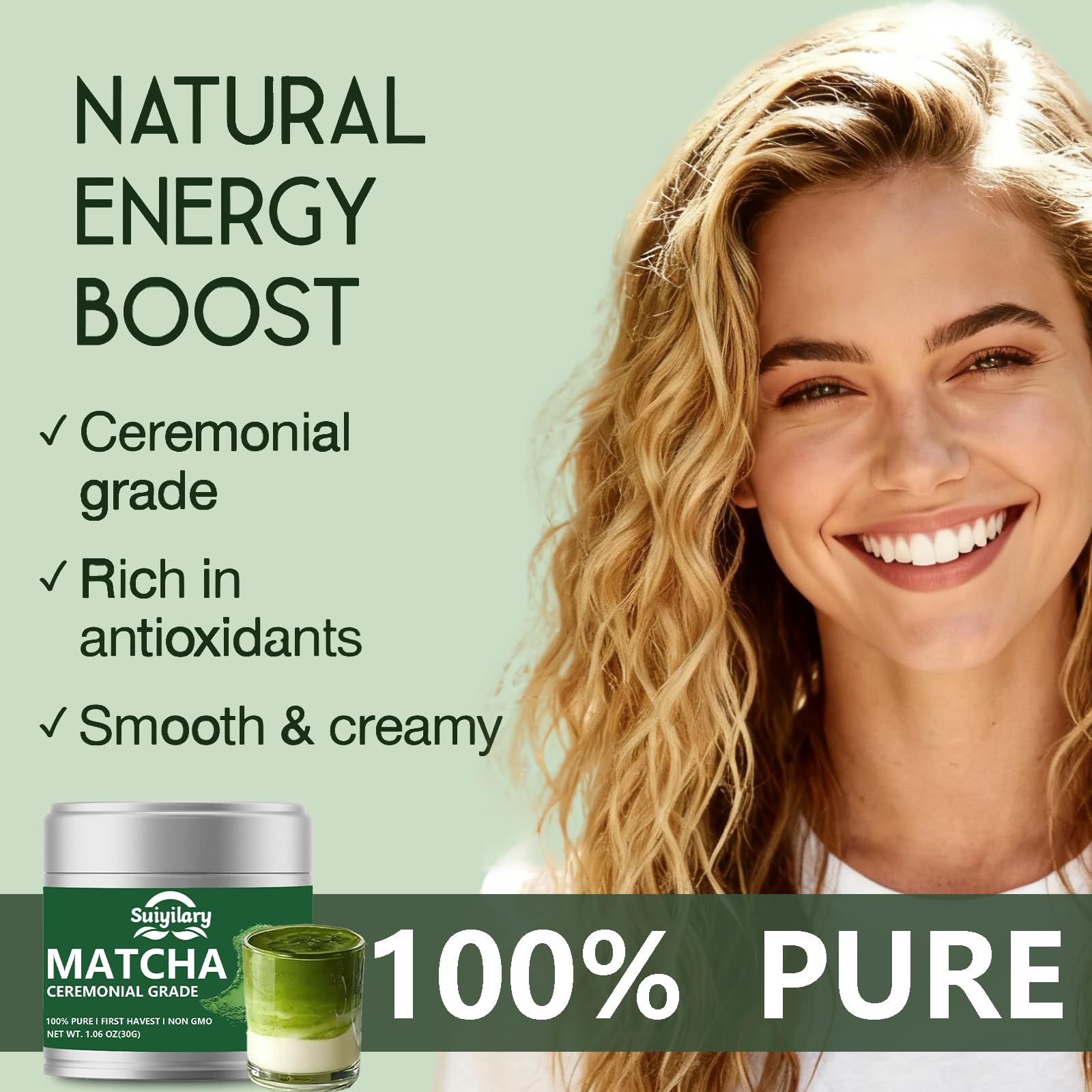 Ceremonial Grade Matcha Powder Premium First Harvest Green Tea Powder 100 Pure Matcha Tea Vegan Gluten-Free Sugar-Free with — view 5