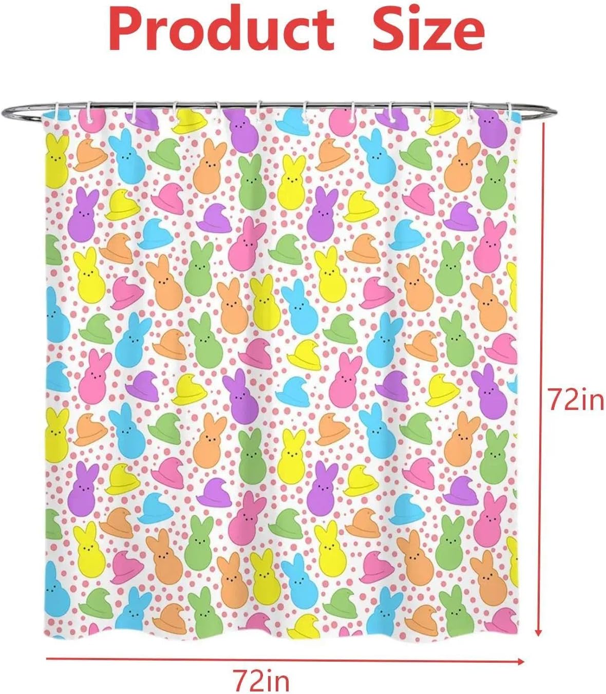 Easter Shower Curtain - 72x72 Inches | Festive Bunny Spring Bathroom Decor, Waterproof Fabric with Hooks for Practical Holiday Home Celebration
