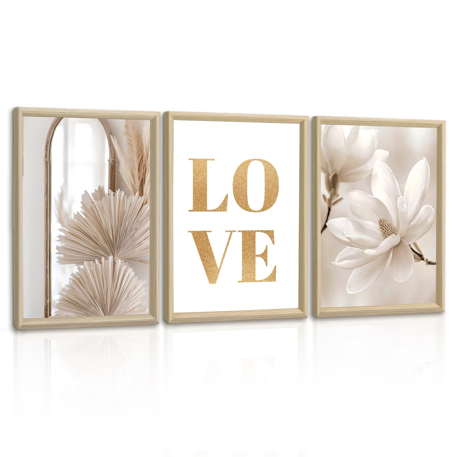 Impression sur toile fleurs beiges ensemble de 3 cadres déco - 7