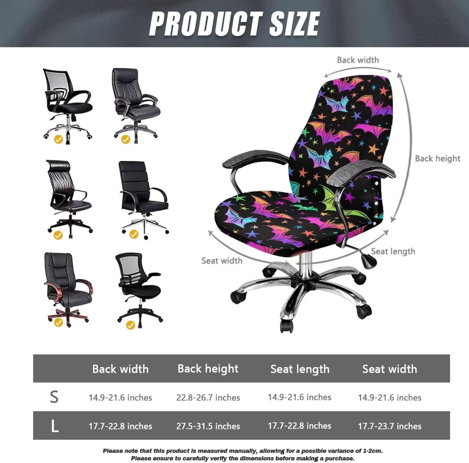 Halloween Bat Office Chair Covers Stretchable Universal Computer Chair Slipcovers Soft Comfort Breathable Furniture Protector with Elastic Band for Holiday Indoor Decor Size L