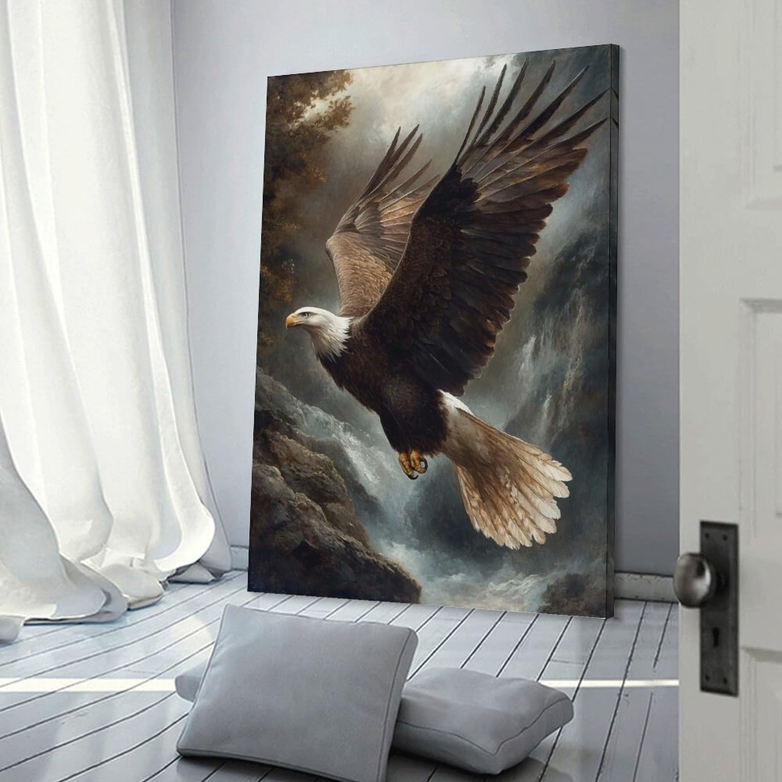 Junmoney Frame-Style-8 Bald Eagle In Flight Canvas Art Print 20X30inch(50X75cm), For Apartment Walls, Studios Or Work Areas, An Easy Choice For New Home Styling