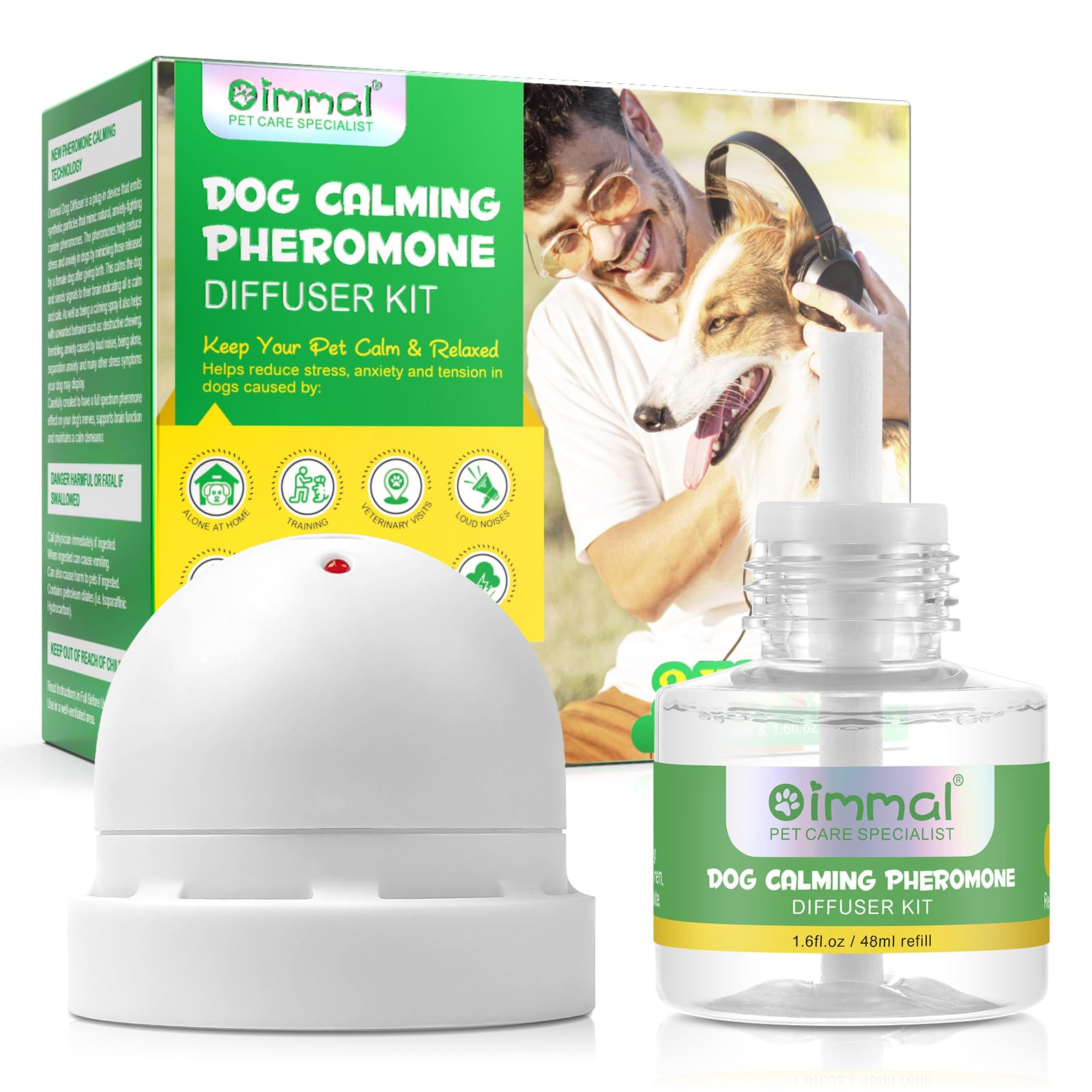 Kit de difusor de feromonas calmantes para perros y gatos, difusor para alivio de la ansiedad de perros y gatos, 2 en 1, enchufe británico, recargable, difusor de 30 días + recambio de 48 ml,
