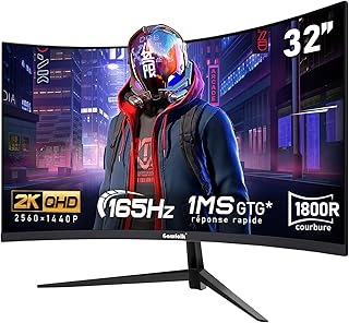 Gawfolk Monitor PC 32 Pulgadas, 2K WQHD (2560×1440P), Pantalla Curva para Juegos 165Hz, 1ms, 100% sRGB, ángulo visión de 178 ° HDMI2.0, DisplayPort, Compatible con VESA100*100mm Pared – Negro