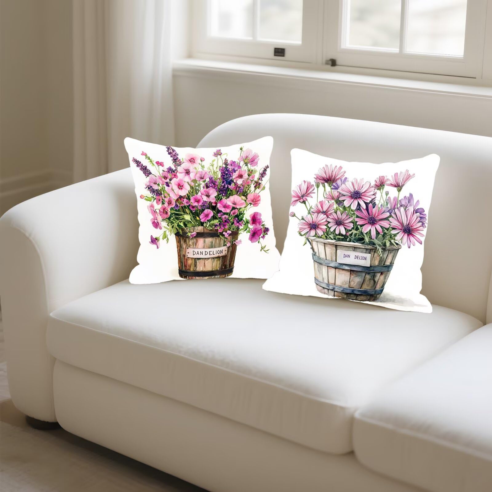 Cojines Sofa Fundas Cojines 50x50cm SúPer Suave Cojin Rosa Diente de león Juego de 4, Fundas Almohada Impermeable Exterior, Interior Y Exterior Cojin Decorativos, Para SalóN Regalos NavideñOs P-135