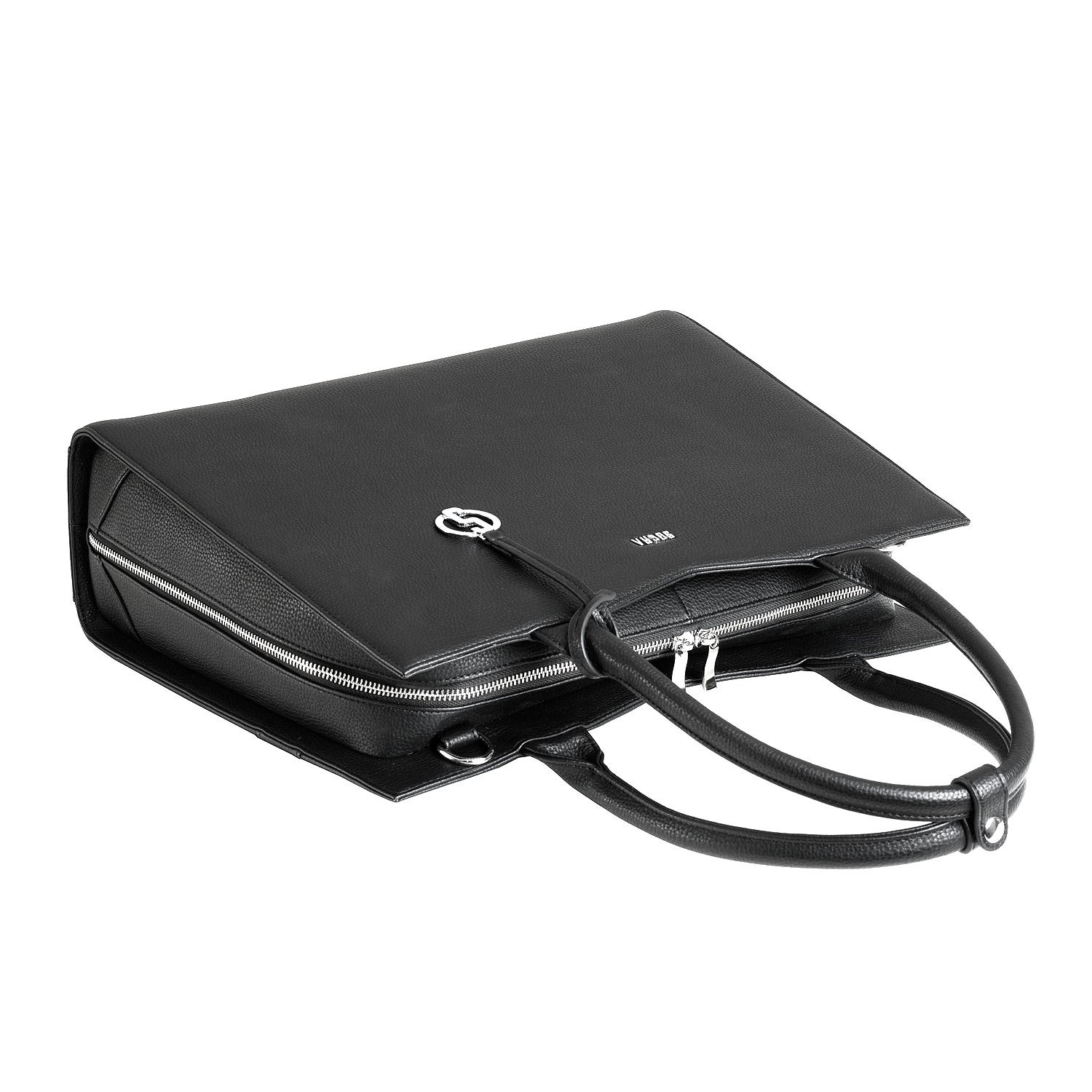 Socha Laptoptasche Damen/Businesstasche Frauen/Aktentasche mit Tragegurt - Elegant - Extra leichte Synthetik - Straight Line Black - 15.6 Zoll Schwarz