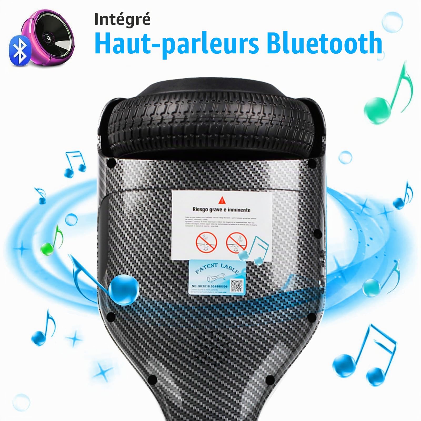 Hoverboard avec siège, Hoverboard à deux roues de 6,5 pouces avec haut-parleur Bluetooth et lumières colorées, scooter auto-équilibrant pour enfants (Go-Kart inclus)
