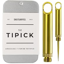 DAILYCARRYCO. TiPick Titanium Toothpick Holder - Portable Metal Travel Toothpick - Reusable EDC Micro Toothpick - Compact & Convenient - Carry On-the-Go - Titanium Construction, Gold