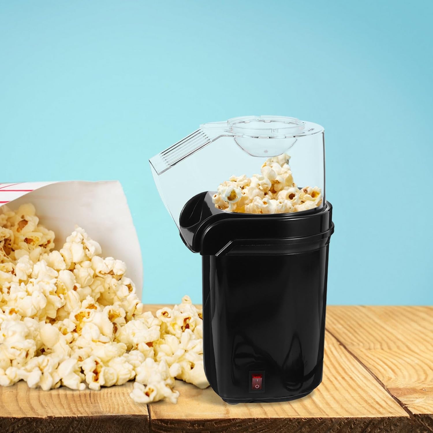 Hot Air Popcorn Machine 110v Electric Automatic Kernel Corn Maker Nonstick Kettle Black for Home Movie Party Snack Maker with Scoop