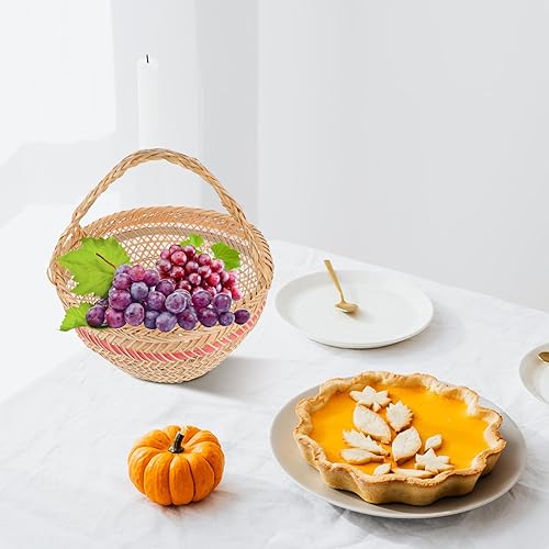 Miniatura 8 de ABOOFAN Cesta portátil de cosecha de jardín, cesta de almacenamiento de alambre con mango de bambú, cesta de almacenamiento tejida a mano, cesta de