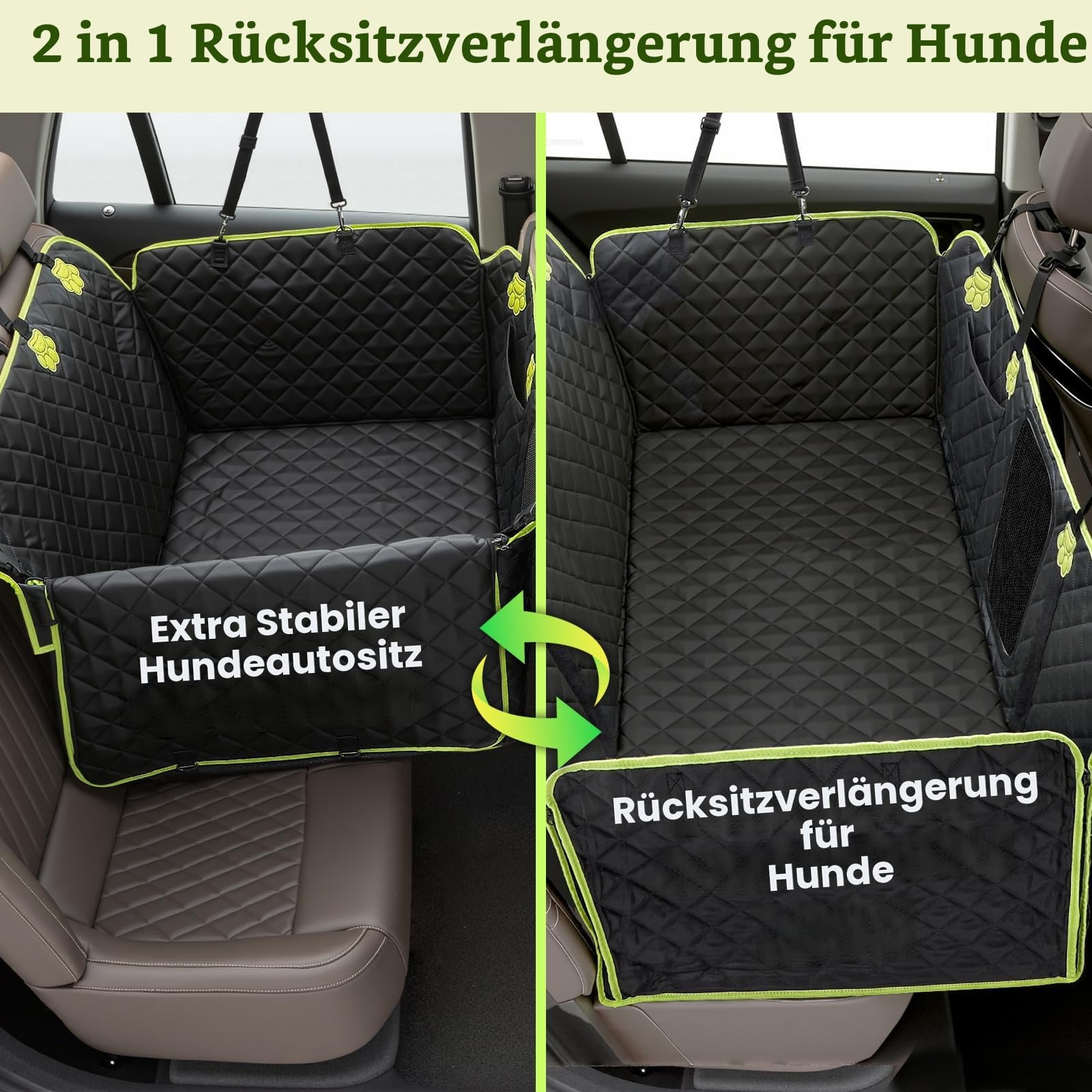 pecute 2-in-1 Hundedecke Auto Rückbank, Extra Stabiler Hunde Autositz, Hunde Autositz Rückbank Verbreitert, Autoschondecke Hund Rücksitz mit Harter Unterseite, wasserdichte & Anti-Kratz, Sofa Textur