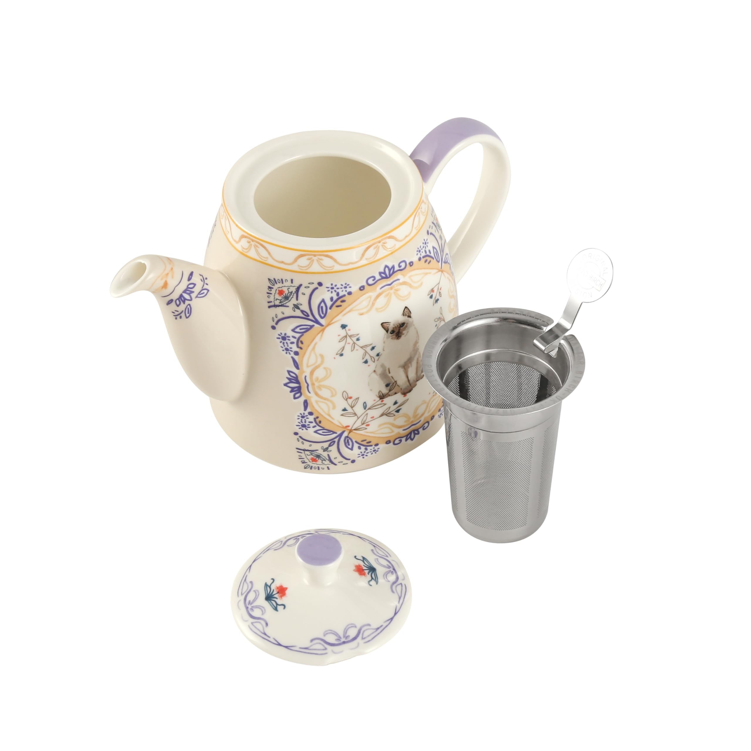 London Pottery Service à thé Aternoon en porcelaine anglaise pour 1 personne, théière, tasse et soucoupe à motif animal (chat)