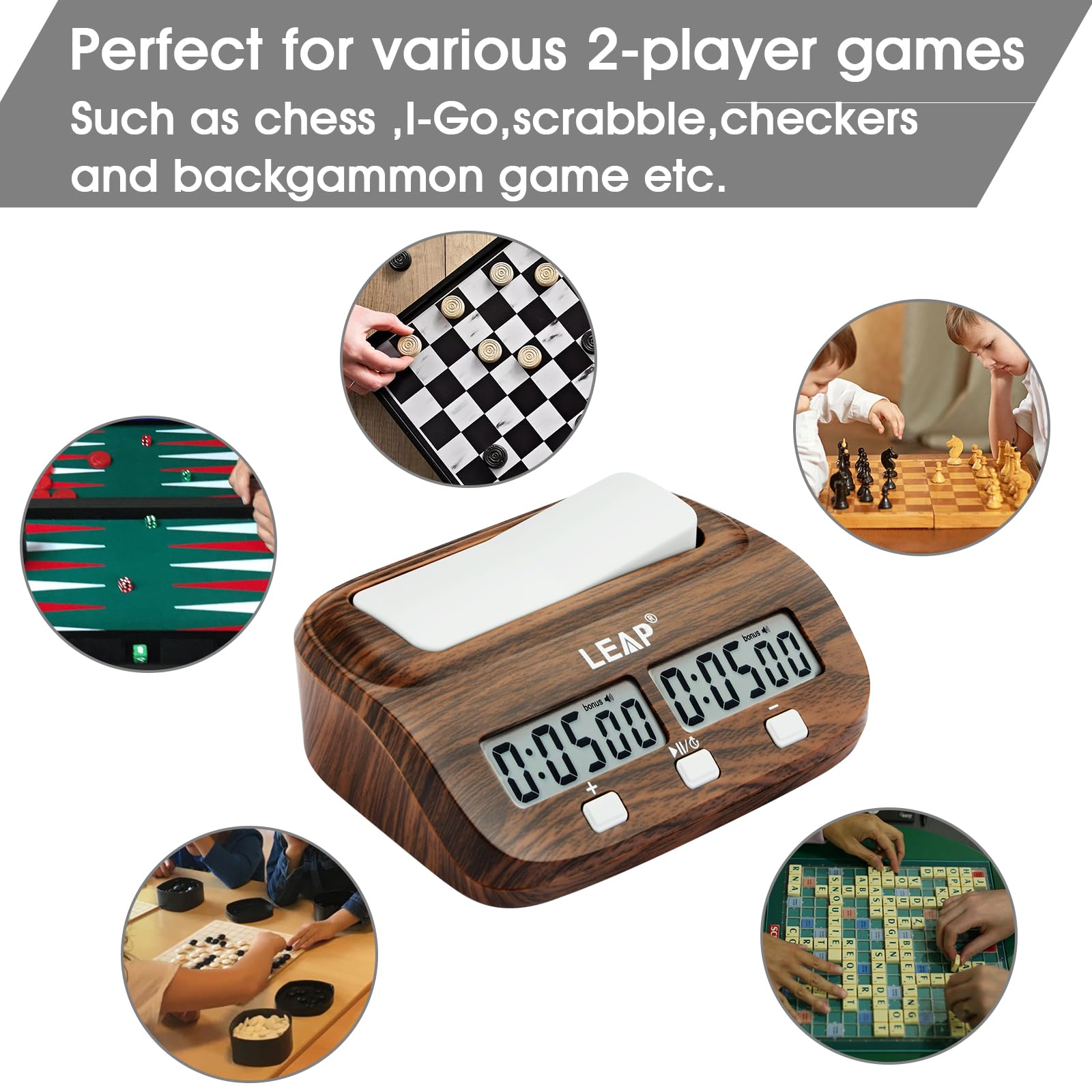 Reloj de ajedrez Digital con retardo de bonificación, Temporizador portátil con Funciones de Torneo y Tiempo de bonificación, Temporizador Profesional para Juegos de Mesa