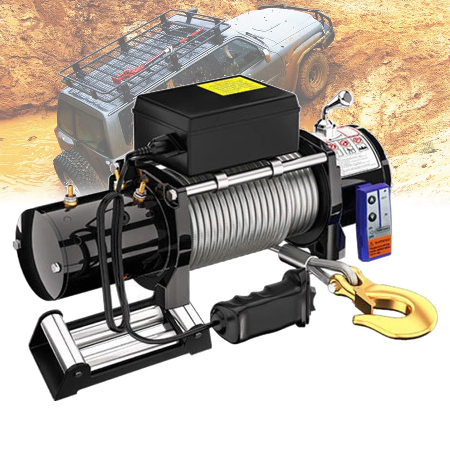 Elektrische Seilwinde, 12 V/24 V, doppelte Steuerung, tragbarer Power-Abzieher, Stahlkabel, drahtlose Wiederherstellung, Abschleppen und Heben von Fahrzeugen, 1814 kg