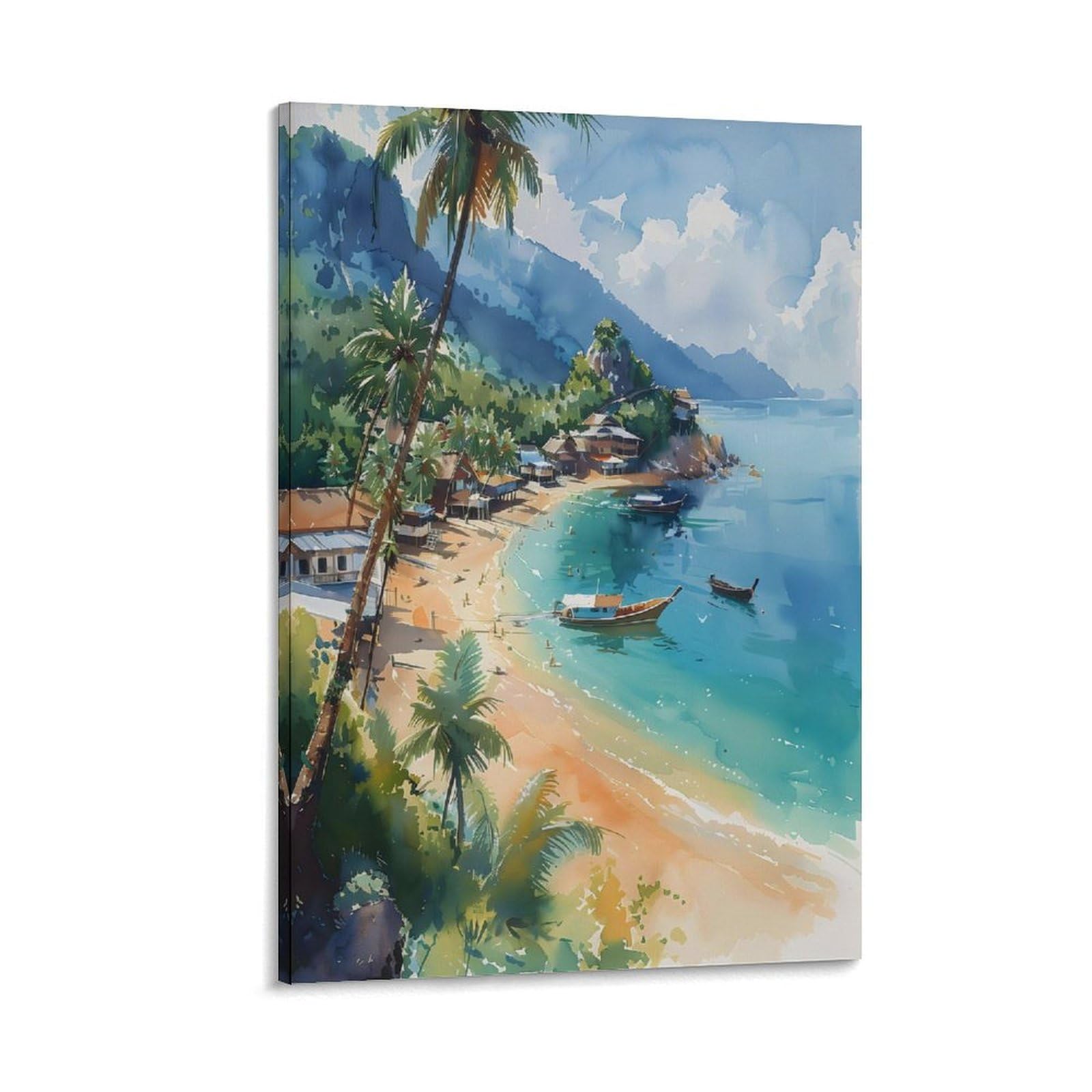 Piank Koh Samui Watercolor Painting Thailand Travel Poster Koh Samui Wall Art Thailand Watercolor Print Retro Poster Frame 12X18inch(30X45cm)