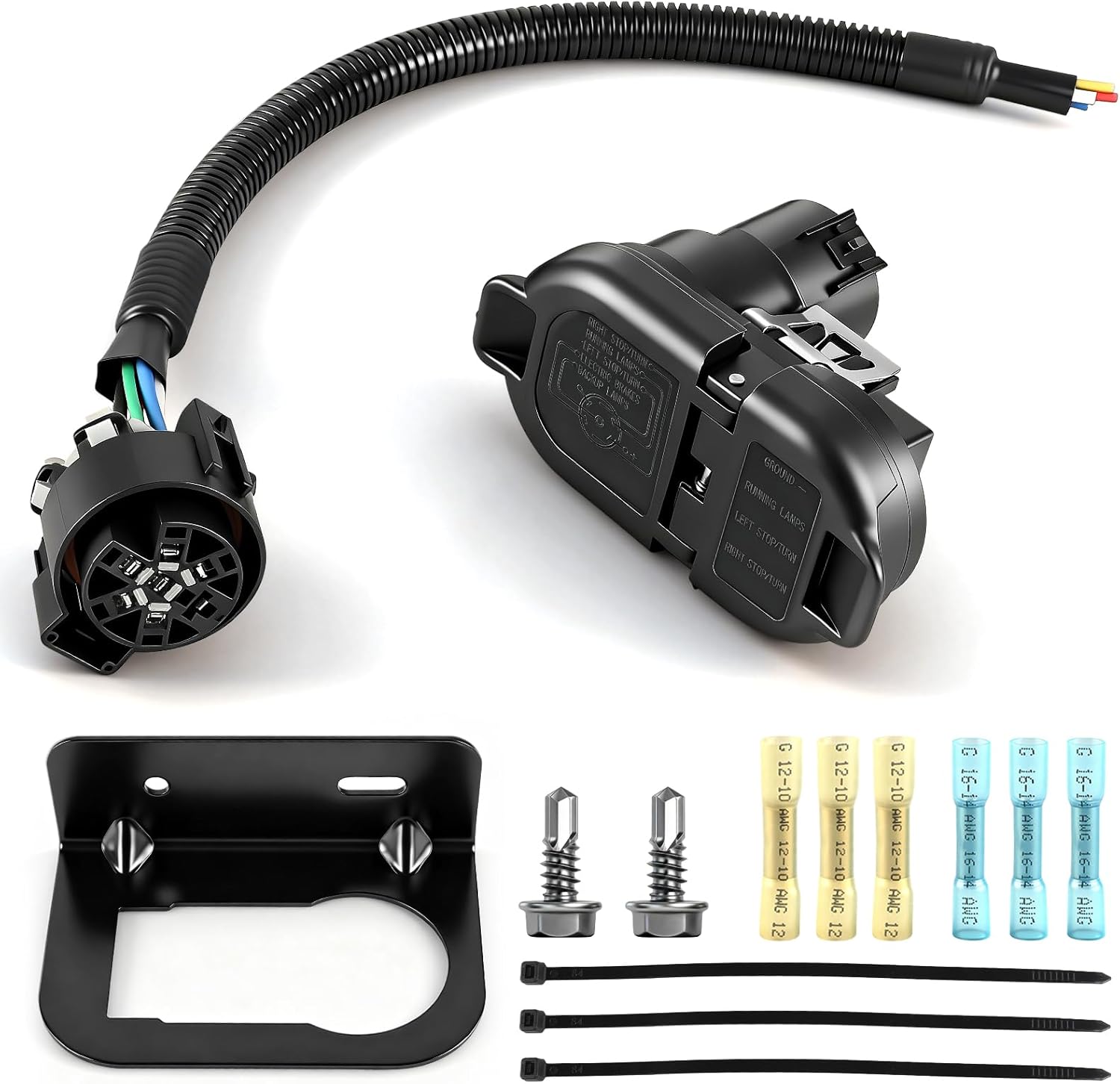 7 Pin Trailer Wiring Harness Kit, Trailer Tow Hitch Wiring Harness Plug Connector Kit, Truck Plug for Ford F-150 F-250 F-350 GM Chevy Dodge Ram,7 Blade and 4 Flat Connector
