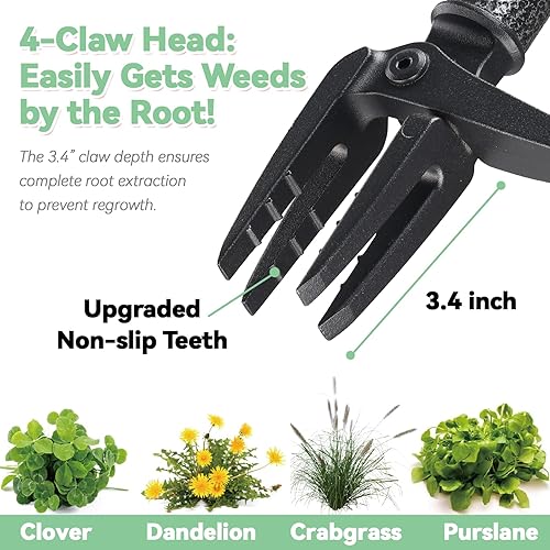Garden Weed Puller Tool, Heavy Duty Stand Up Weed Remover Tool with 4 Steel Claws Head, Bend-Free Weeding Tools, Extractor, 60 in Pulling Gardening Tool for Lawn Dandelion Grass Grabber