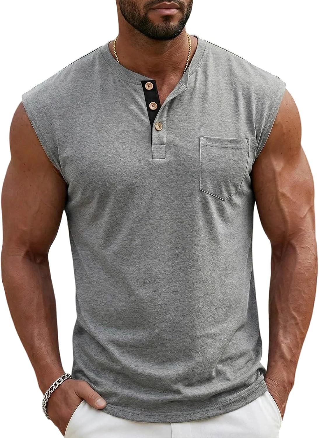 Men's Workout Tank Tops Sleeveless Gym Tee Muscle Henley Shirt Casual Summer Tanks Button Up Beach Tops for Daily
