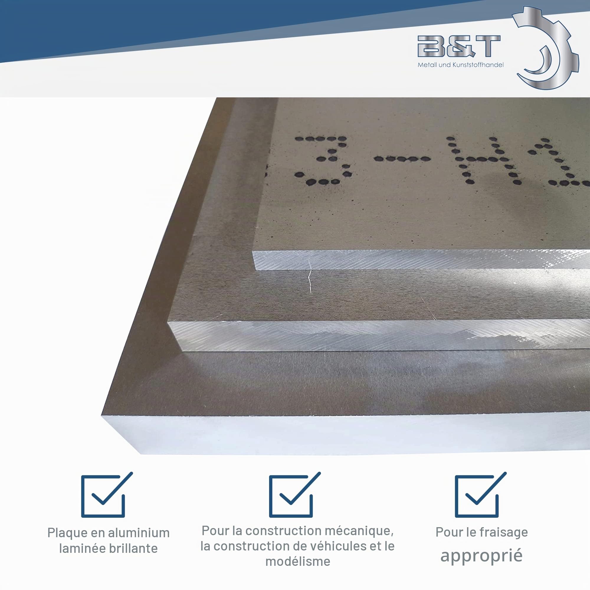B & T Panneau en aluminium métal 8 mm d'épaisseur ALM g4,5mn F 28 (5083) Plaque Alu Embouti Blank naturel Découpage sur mesure