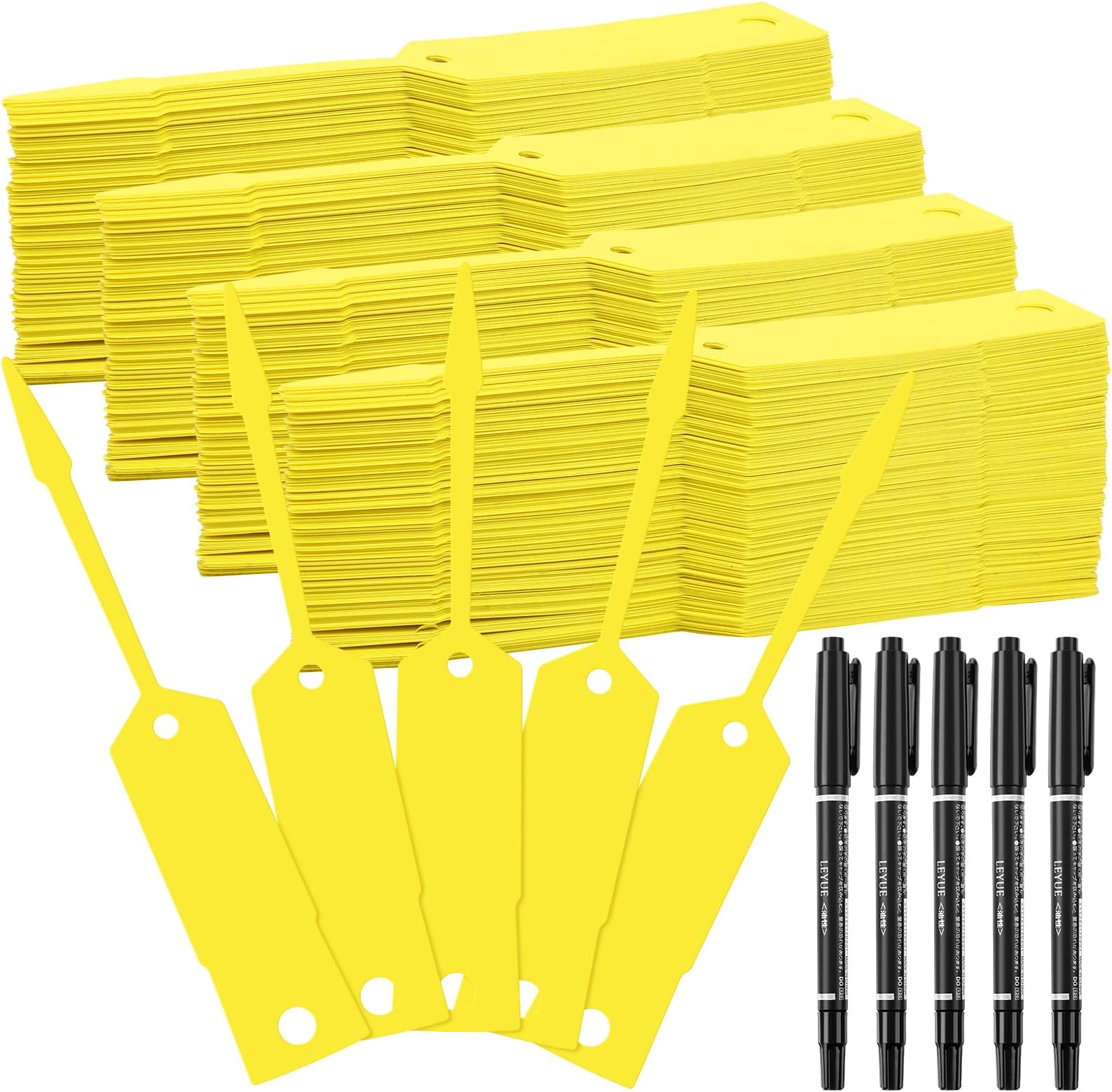 Woanger 2000 Pieces Self Locking Arrow Key Tags Car Key Labels Self Lock Identifierscar Parts Tags with 5 Pcs Black Pens for Office Automotive Shop Supplies(4 1/2 x 3/4 Inch,Yellow)