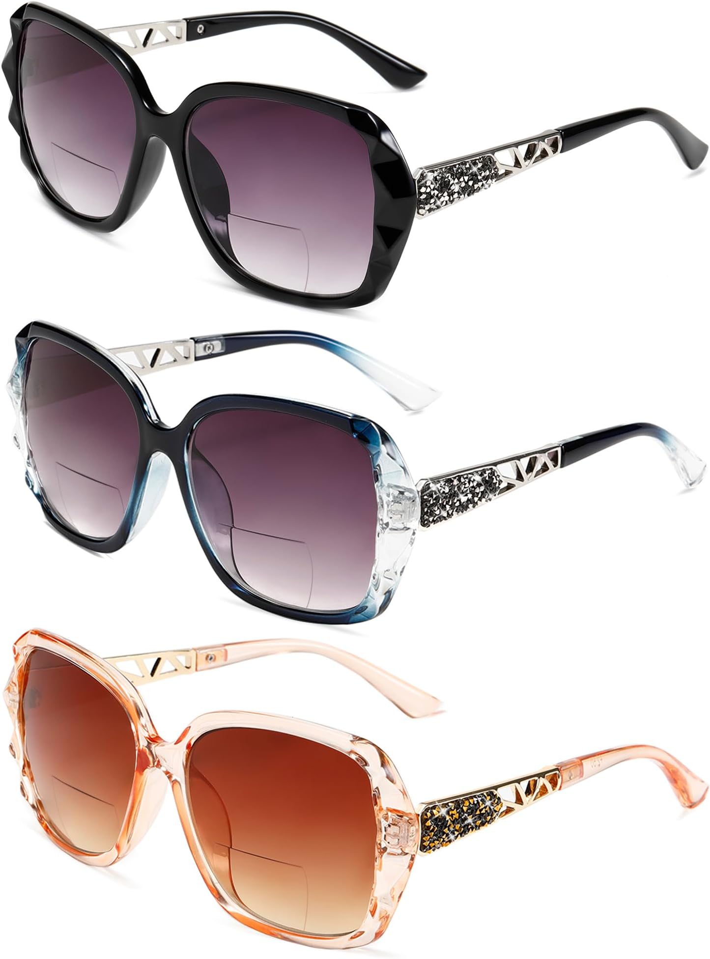 LADEESSE 3 Pack Reading Sunglasses For Women - UV400 Sun Readers With Spring Hinge (Not Bifocal), Multiple Magnifications
