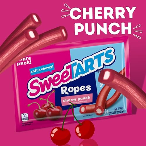 Miniatura 3 de Sweetzo Sweet Tarts Cuerdas suaves y masticables, caramelos con sabor a cereza y fresa picante, surtido de caramelos de gomitas, paquete de 2, 3.5