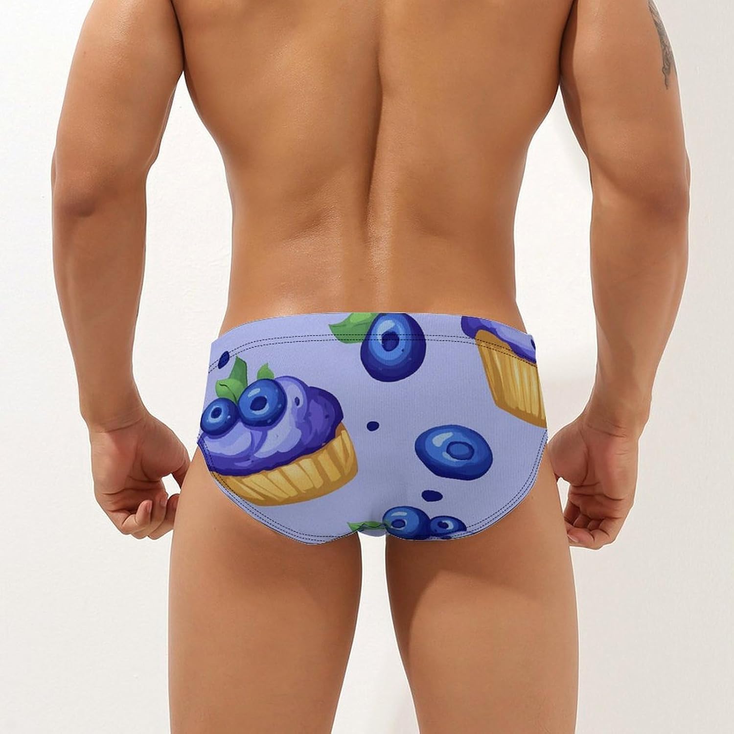 Blueberry Muffin Cupcakes Mens Swim Briefs Print Bikini Swimwear Sport Swimsuit Surf Shorts Trunks