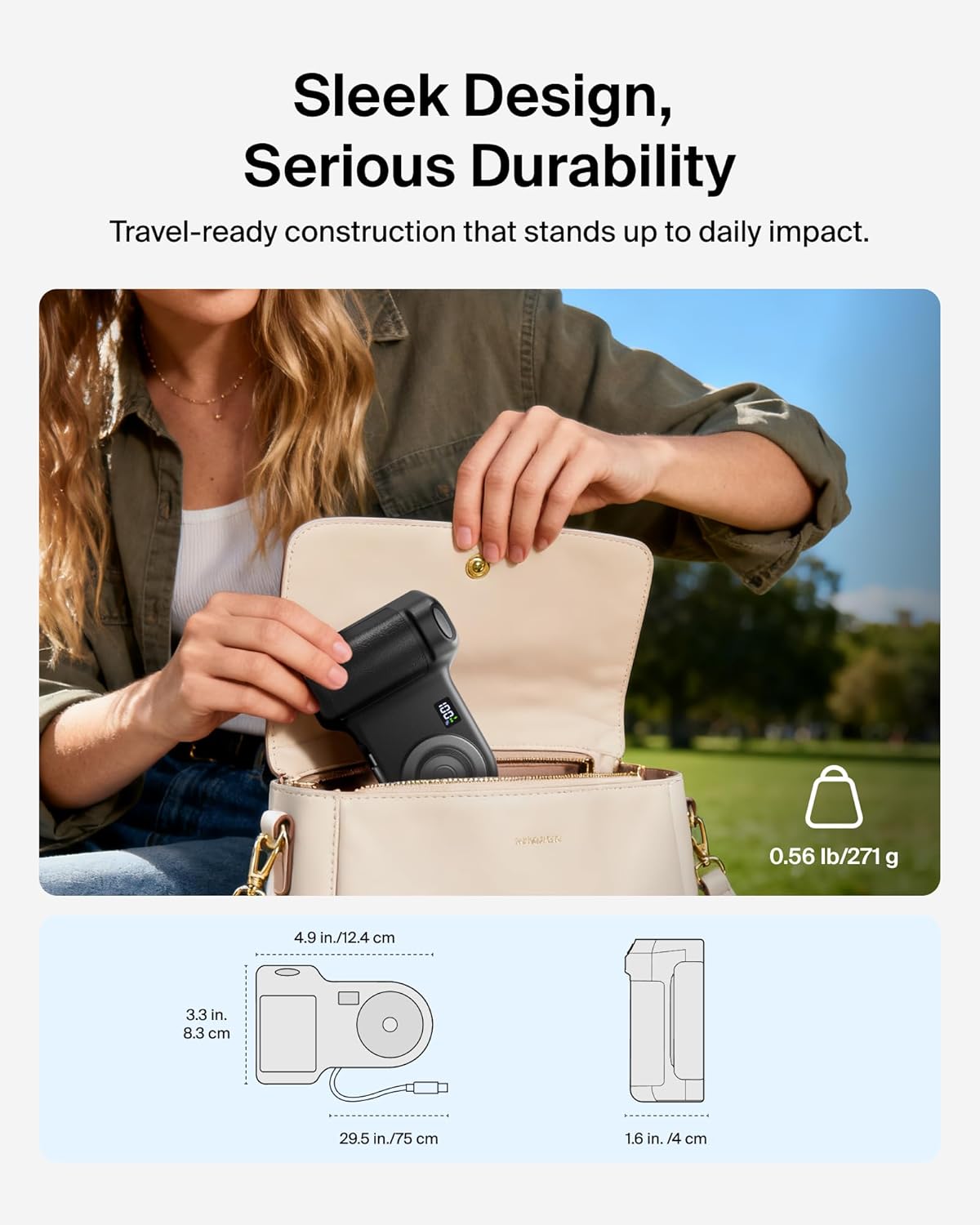 Belkin Stage Powergrip, Magnetic Wireless Charging Camera Grip 9300mAh, Power Bank w/Retractable USB C Cable, Bluetooth, Tripod Attachment, LCD Screen, Portable Charger for iPhone, Google Pixel, etc.