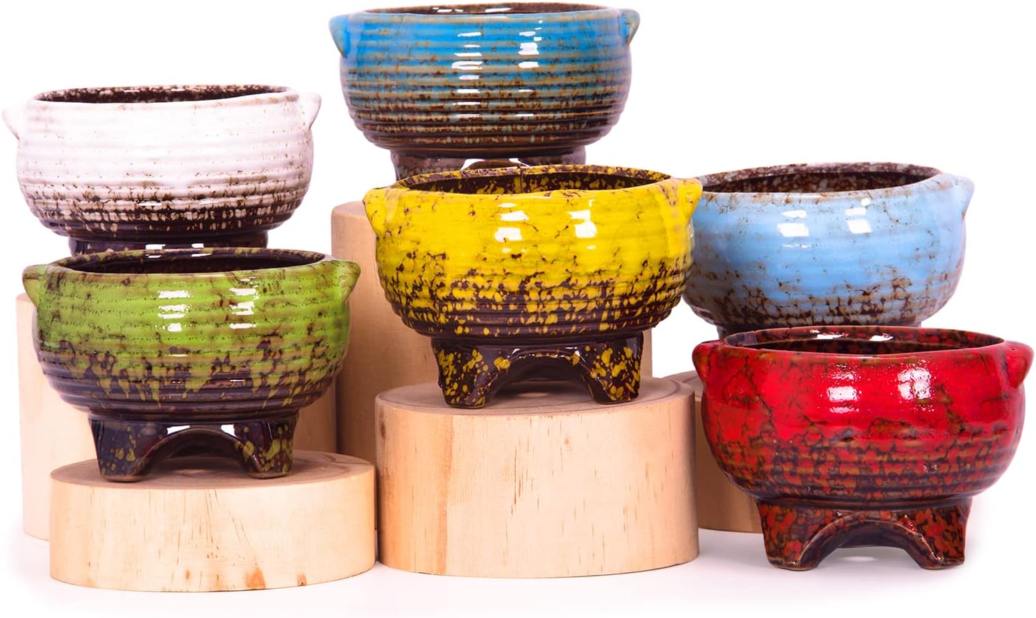 ARTKETTY Succulent Pots - 4 Inch Small Plant Pots with Drainage Trays Set of 12, Ceramic Pots for Indoor Plants