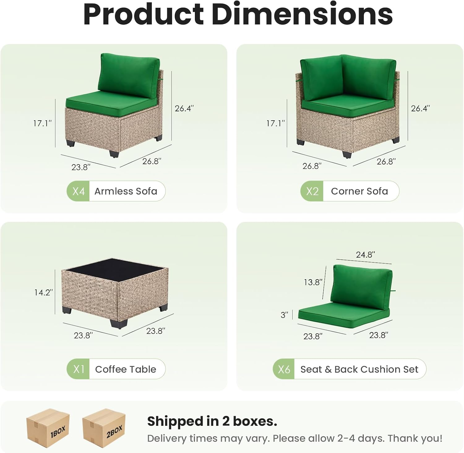 Soohow 7-Piece Patio Furniture Set, Outdoor Sectional All-Weather Wicker Patio Conversation Set for Garden, Porch, Backyard - Green Cushions
